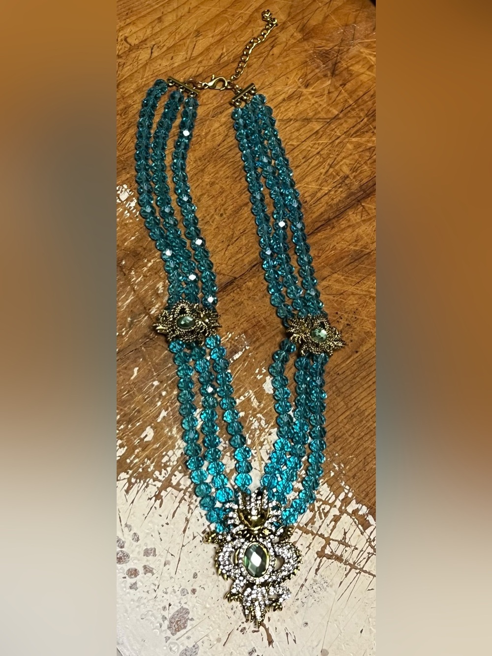 Multi-Strand Teal Crystal” Bearded Dragon”-Statement Necklace - Unbranded - Picture 7 of 10